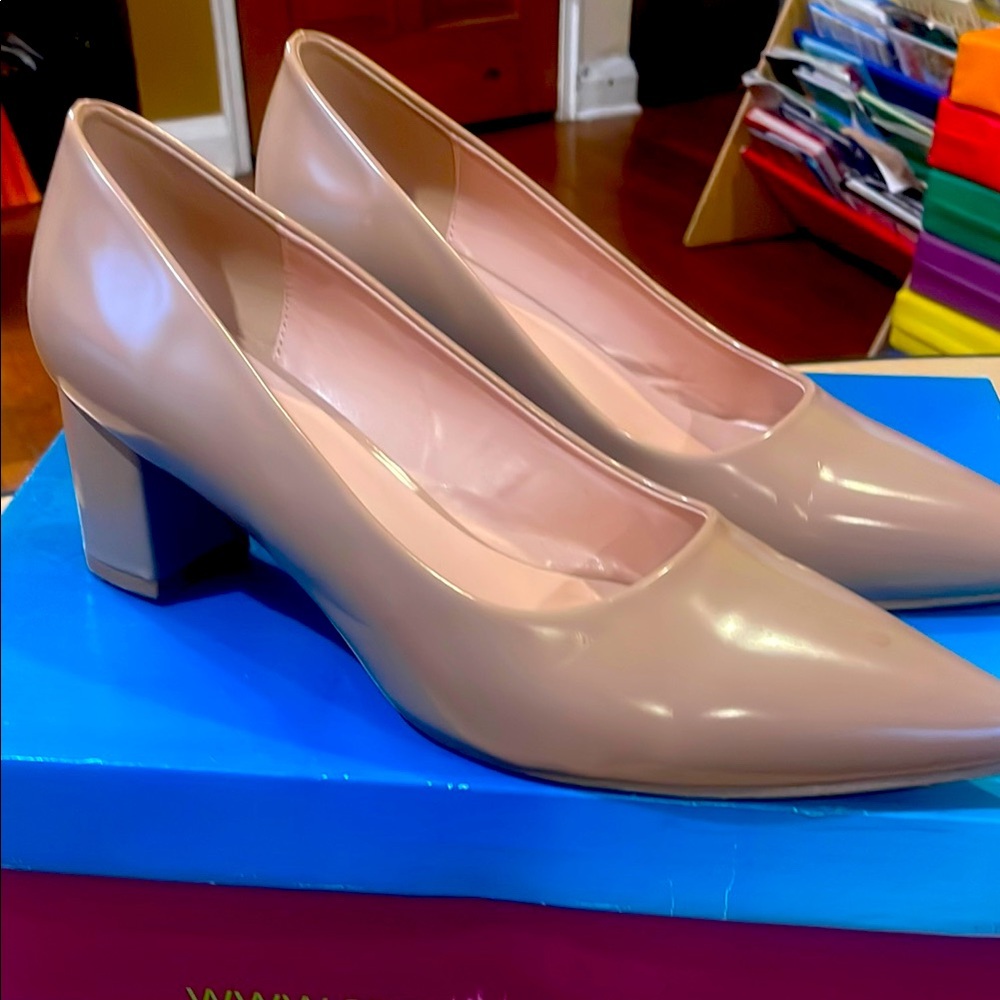 Elegant Beige Block Heel Pumps